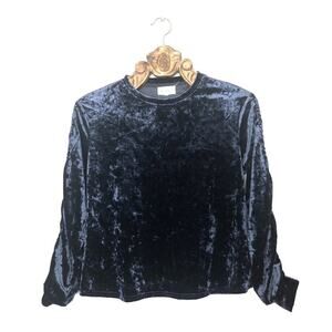 MELLO DAY Nordstrom Blue Crushed Velvet Top Ruched Long Sleeve Small